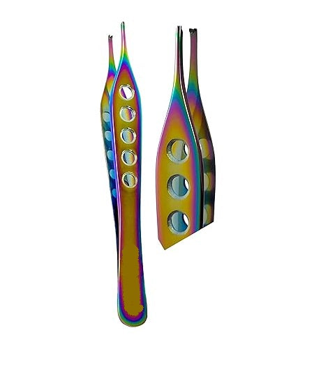 ADSON FORCEPS 1X2 TEETH RAINBOW W/HOLE, AS-248R